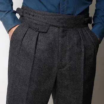 2023 גברים של סתיו החורף חדש טוויד פנאי ישר מכנסיים זכר עסקים צמר חליפה מכנסיים גברים חברתיות פורמאליות מכנסיים H331