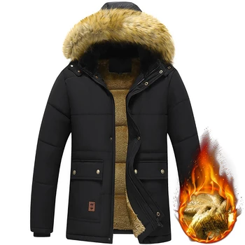 החורף והברדסים גברים פליז מצופה 2023 עבה חם המחבל מעיל ארוך שרוולים מעיל פרווה צווארון המעיל בתוספת גודל כיס מזדמן מעיל