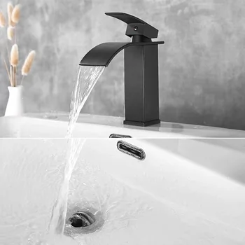 חדר אמבטיה ברזים שחור/כסוף נירוסטה לשטוף-ברז כיור שטוח מעוגלים הפה מפל אגן ברז קרים. מים חמים ברזי מיקסר