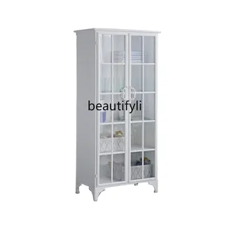 LHY אירופאי בסגנון צרפתי לבן זכוכית דלת ארון לאחסון מזנון ארון הספרים ראווה