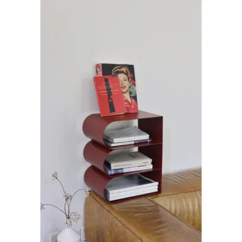 מומו עיתון מדף ספרים, עיתונים מתלה סקנדינביה Rack תצוגת אדום בורדו פשוט השבועונים קומה מדפים, שולחן צד