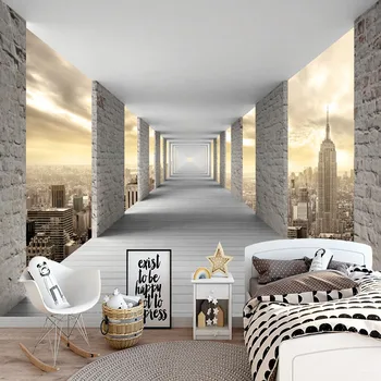 מודרני פשוט ציור קיר טפט 3D סטריאו גיאומטריה בניין עיר תמונות קיר נייר אישיות יצירתית הסלון, חדר השינה פרסקו