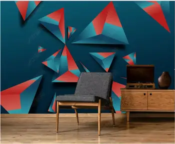 3d טפט על הקיר מותאם אישית ציור קיר אדום וכחול החלל הגיאומטרי המשולש גרפיקה עיצוב תמונת טפט על קירות בגלילים