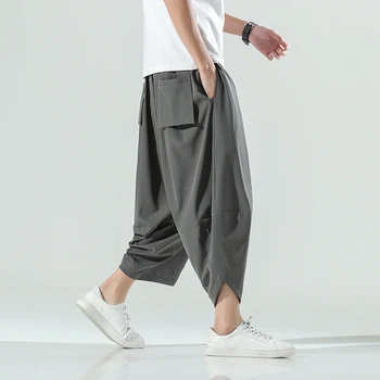 בציר הרמון רצים גברים עגל-אורך המכנסיים אופנת רחוב 2023 מוצק צבע הקיץ מזדמנים מכנסיים זכר Harajuku אופנה מכנסיים