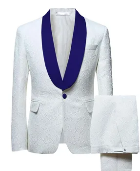 2022 האופנה החדשה של הגברים חליפת 2 חלקים הצעיף דש מודפס/בדוגמת חליפת טוקסידו השושבינים לחתונה(קט+מכנסיים)