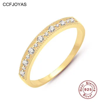 CCFJOYAS 925 כסף סטרלינג מעולה חלול החוצה רטרו טבעות לנשים פשוט ההגירה גביש זירקון מקסים טבעת נישואין מתנה