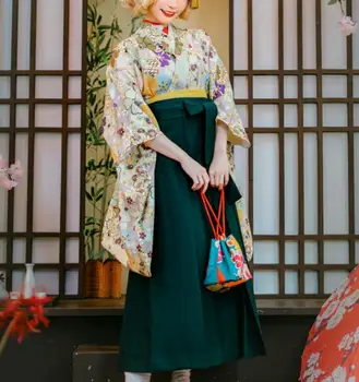 קימונו יפני Hakama נשים שמלת מסורת רשמית צעיר החליפה כוללים חצאית חולצה חגורה