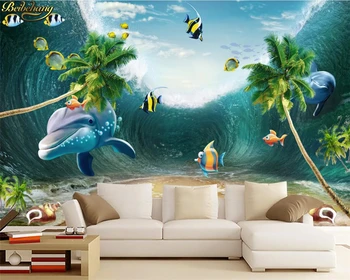 beibehang המסמכים דה parede תמונה מותאמת אישית טפט 3D ציור יפה בנוף הימי דולפין 3d הקוקוס חלום הטלוויזיה רקע ציור קיר