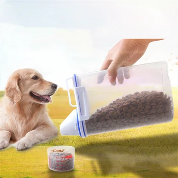 מזון לחיות מחמד אחסון דלי 2kg נייד עמיד מזון לחתולים מיכל אחסון עם כוס מדידה מזון לכלבים דלי פלסטיק מיכל