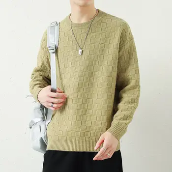2023 בחורף סוודר גברים סרגה סוודר גברים Harajuku משובצת תבנית לסרוג סוודר וינטג ' O-צוואר סריגים סוודרים M-3XL D200