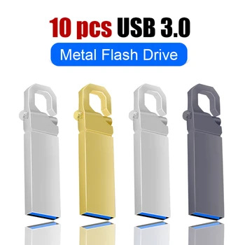 10pcs USB 3.0 Flash Drive 64GB מתכת פלדה עט 32gb כונן 128gb זיכרון 