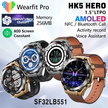 AMOLED המקורי HK5 גיבור שעון חכם גברים מצפן NFC Bluetooth שיחה GPS Tracker 1.5 אינץ ' 2.5 D משרעת Smartwatch גברים