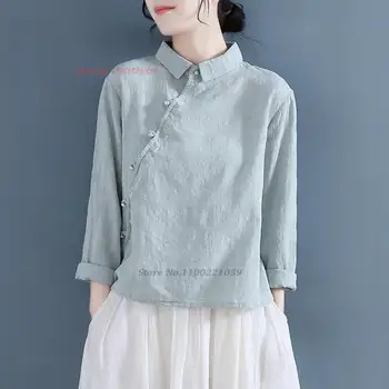 2023 סינית מסורתית בציר hanfu מקסימום נשים זן חולצה רטרו כותנה פשתן אקארד החולצה וינטג ' תה שירות hanfu החולצה