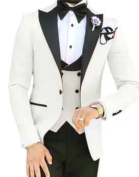 Mens 3 חתיכות חליפות לגברים בהתאמה אישית Terno סלים החתן החתונה Masculino (ז ' קט+מכנסיים+וסט) Vestidos מאדרה דל נוביו
