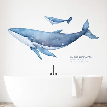 2PCS חדש כחול מצויר הלווייתן מדבקות קיר חדר השינה, הסלון בטלוויזיה רקע קיר אמבטיה דקורטיבי מדבקות הביתה טפט