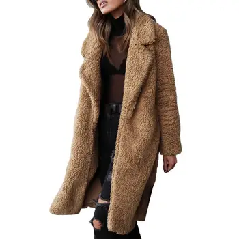 2022 סתיו, החורף החם ארוך מעיל אישה עבה מוצק צבע מנופחים Faux פרווה טדי ' קט נשי מזדמן טדי קטיפה מעיל