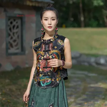 2023 סיני נשים וינטאג ' אפוד פרח רקמה טאנג חליפה וסט מסורתי cheongsam מקסימום רטרו רוח לאומית אפוד ווסט