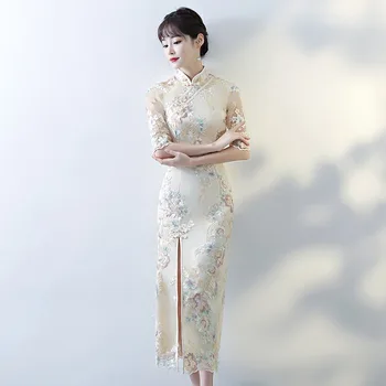 2023 הקיץ Fishtail אמצע אורך שיפור Cheongsam אופנה אלגנטית בסגנון סיני חתונה ערב המפלגה שמלת צ ' יפאו לנשים